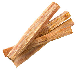 Cedar wood sticks isolated on white background, top view.
