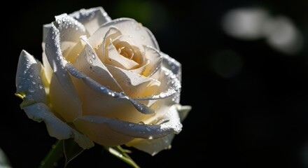 Delicate White Rose Dewdrops Sunlight Blossom