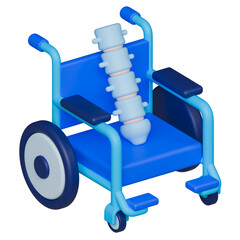 Spine rehabilitation 3d icon illustrated with vertebrae on wheelchair.