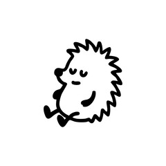 Simple black outline drawing of a cartoon hedgehog sitting