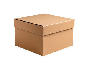 A simple tan cardboard box with a lid on a black background studio isolated on transparent background