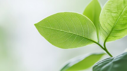 A detailed close-up of a plant's leaves during photosynthesis, with glowing elements representing the carbon absorption process, emphasizing nature's inherent ability to cleanse the air