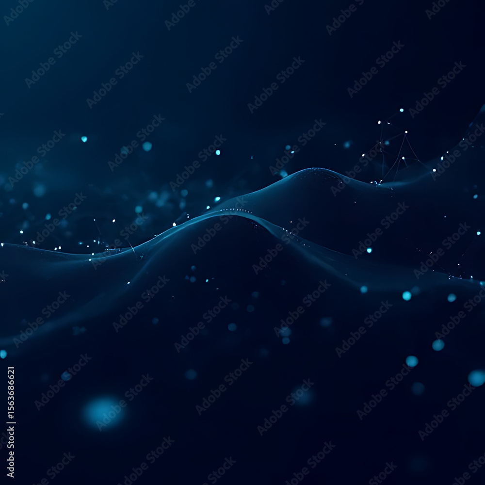 Aufkleber abstract digital data visualization with flowing blue wave shapes and connected dots representing ne