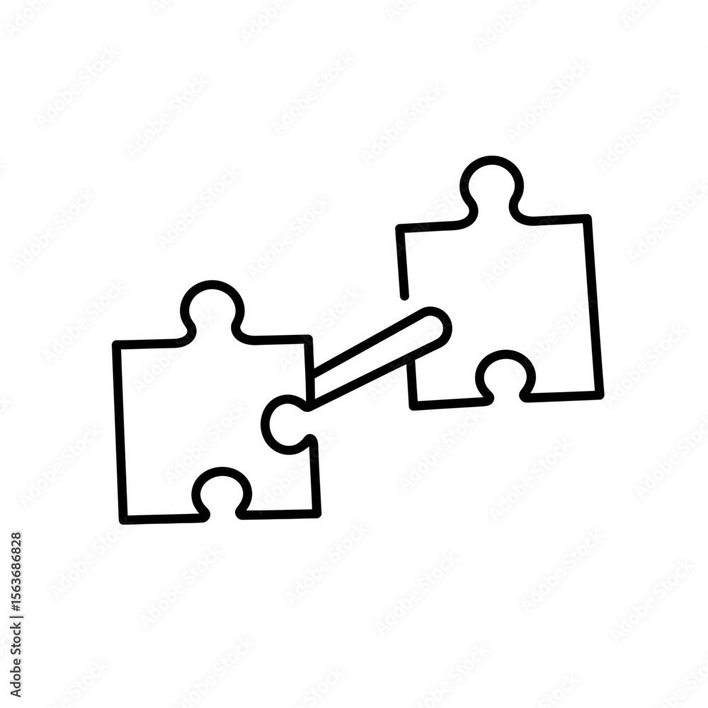 Aufkleber minimalist black line drawing illustration showcasing the successful connection of two puzzle pieces