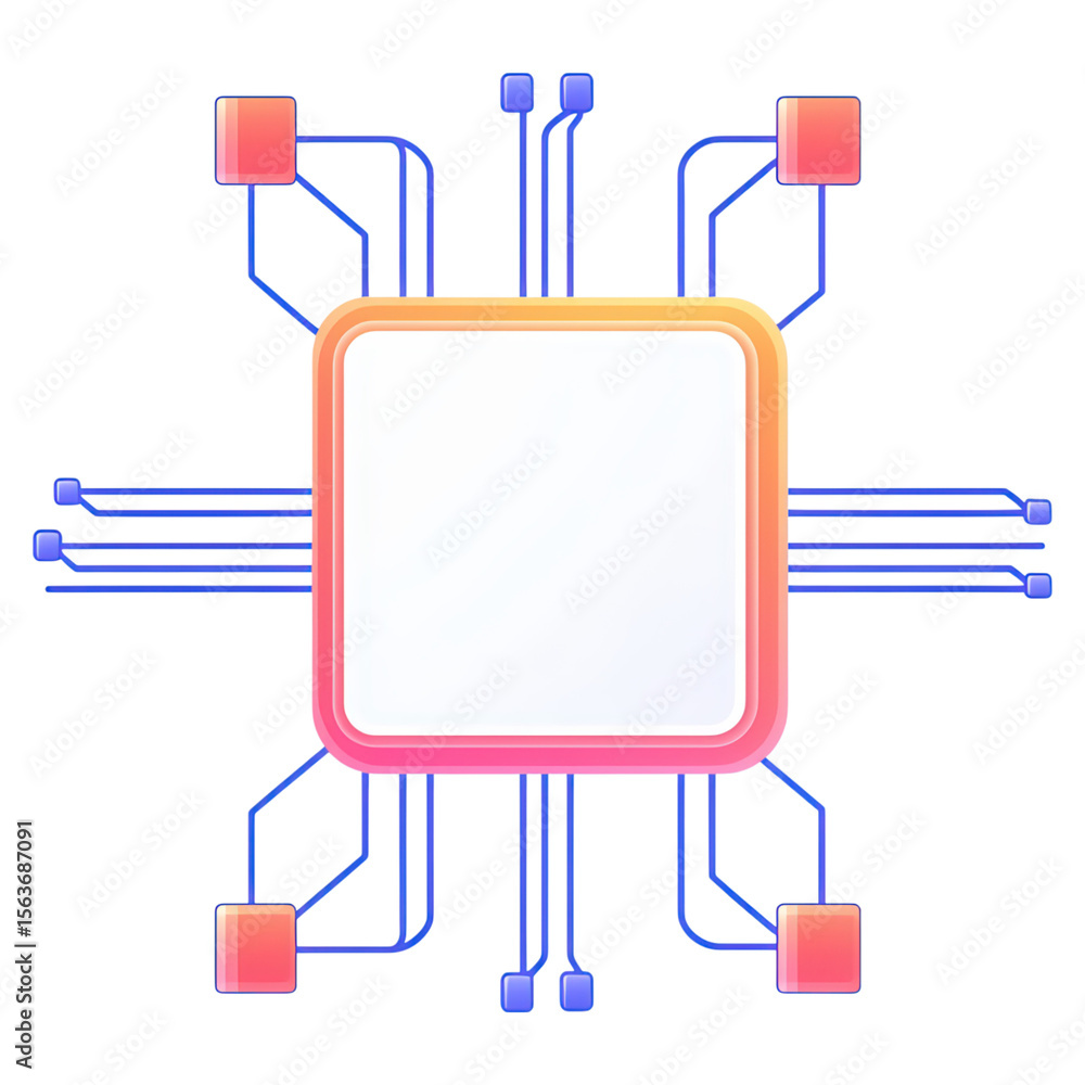 Poster abstract digital circuit board design with colorful connections and empty space, isolated on transpa