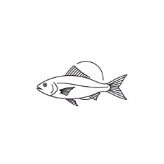 Simple minimalist line art illustration of a clean generic fish outline vector icon graphic design element fresh aquatic life symbol wildlife nature marine animal fishing seafood
