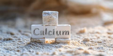 Calcium Element Concept on Wooden Blocks at Sunrise
