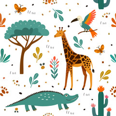Childish Babies Pattern Animal Plant Zoo Safari