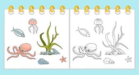 Coloring book Underwater Seabed Ocean Sea habitat
