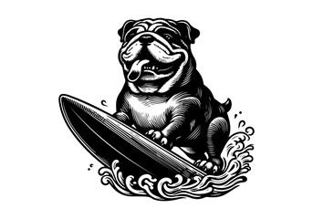 Animals Surfing Engraved Hand Drawn Natural Illustration Vector Isolated by AZ for Books, Arts, Design and Decoration Graphic Asset