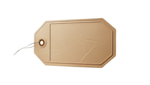 blank cardboard box, blank brown paper price tag isolated on transparent background