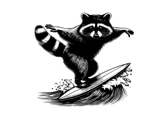 Animals Surfing Engraved Hand Drawn Natural Illustration Vector Isolated by AZ for Books, Arts, Design and Decoration Graphic Asset