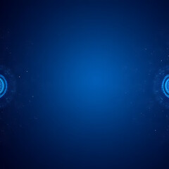 Abstract blue background with glowing circular elements and scattered white particles creating a cosmic atmosphere