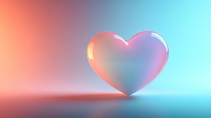 Pastel Heart in Neon Light: A smooth, iridescent heart glows softly under neon pink and blue lighting, creating a dreamy, romantic atmosphere.