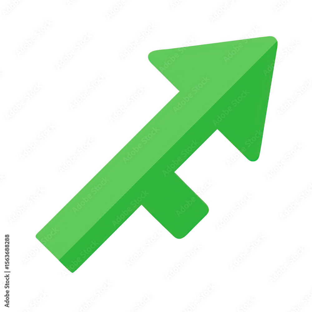 Poster green upward arrow with a horizontal bar isolated on transparent background