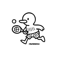 Cartoon bird character playing tennis
