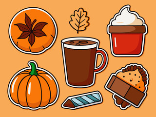 Fall Themed Sticker Sheet Featuring Pumpkin Spice Cocoa Candy and Autumn Leaf Elements sticker sheet