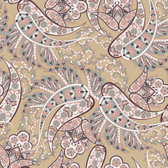 Asian Vintage floral background. Damask paisley seamless vector pattern