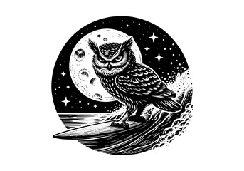 Animals Surfing Engraved Hand Drawn Natural Illustration Vector Isolated by AZ for Books, Arts, Design and Decoration Graphic Asset