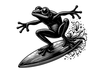 Animals Surfing Engraved Hand Drawn Natural Illustration Vector Isolated by AZ for Books, Arts, Design and Decoration Graphic Asset