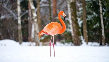 Fototapeta premium Flamingo Standing in Snow