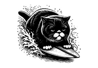 Animals Surfing Engraved Hand Drawn Natural Illustration Vector Isolated by AZ for Books, Arts, Design and Decoration Graphic Asset