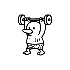 Cartoon duck-like creature lifting weights