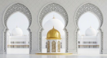Fototapeta premium Beautiful Islamic Architecture with Intricate Designs and Golden Dome