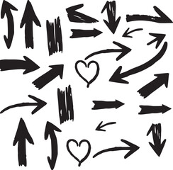 set of hand drawn arrows,  interspersed with a couple of scribbled lines and a heart shape.