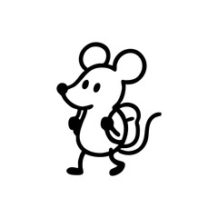 Simple black line drawing of a mouse carrying a backpack