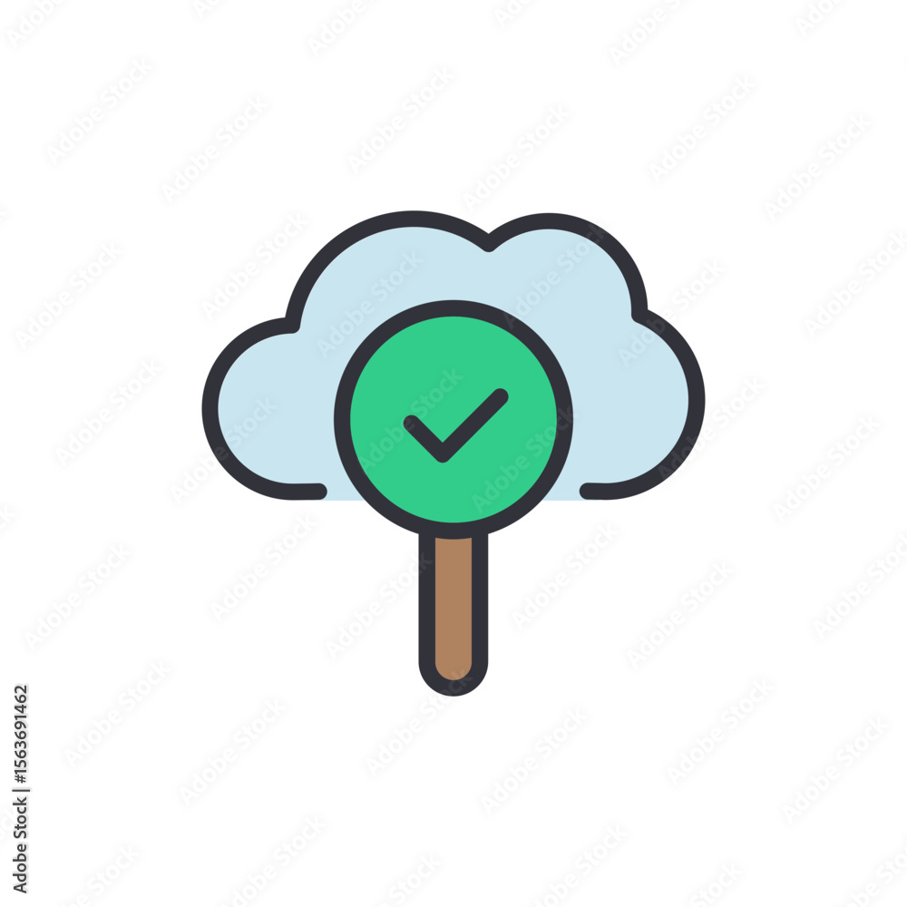 Poster cloud computing with checkmark symbol for verified data storage