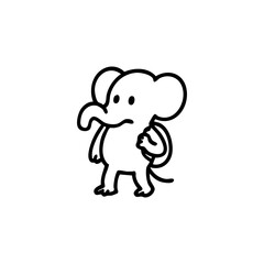 Simple black line drawing of a cartoon elephant with a backpack
