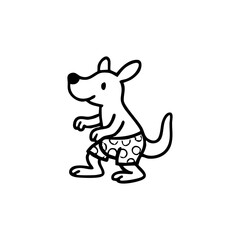 A cartoon kangaroo wearing shorts with polka dots