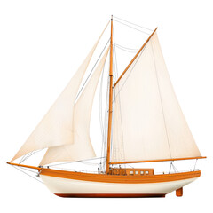 Obraz premium Classic Sailboat on White Background with Detailed Rigging and Sails, isolated on transparent background.