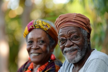 Portrait of a tender afro-american couple in their 70s listening to music