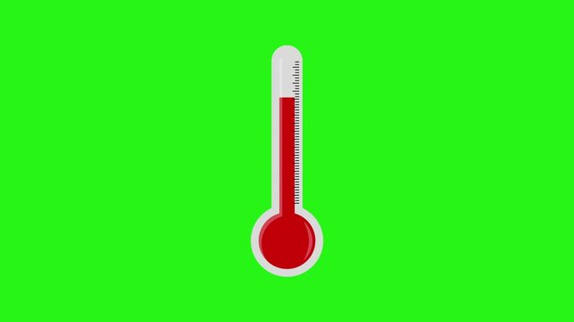 2D animation of temperature rising on a thermometer with green screen background