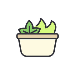 Icon Of Fresh Green Herbs In A Decorative Beige Pot Container