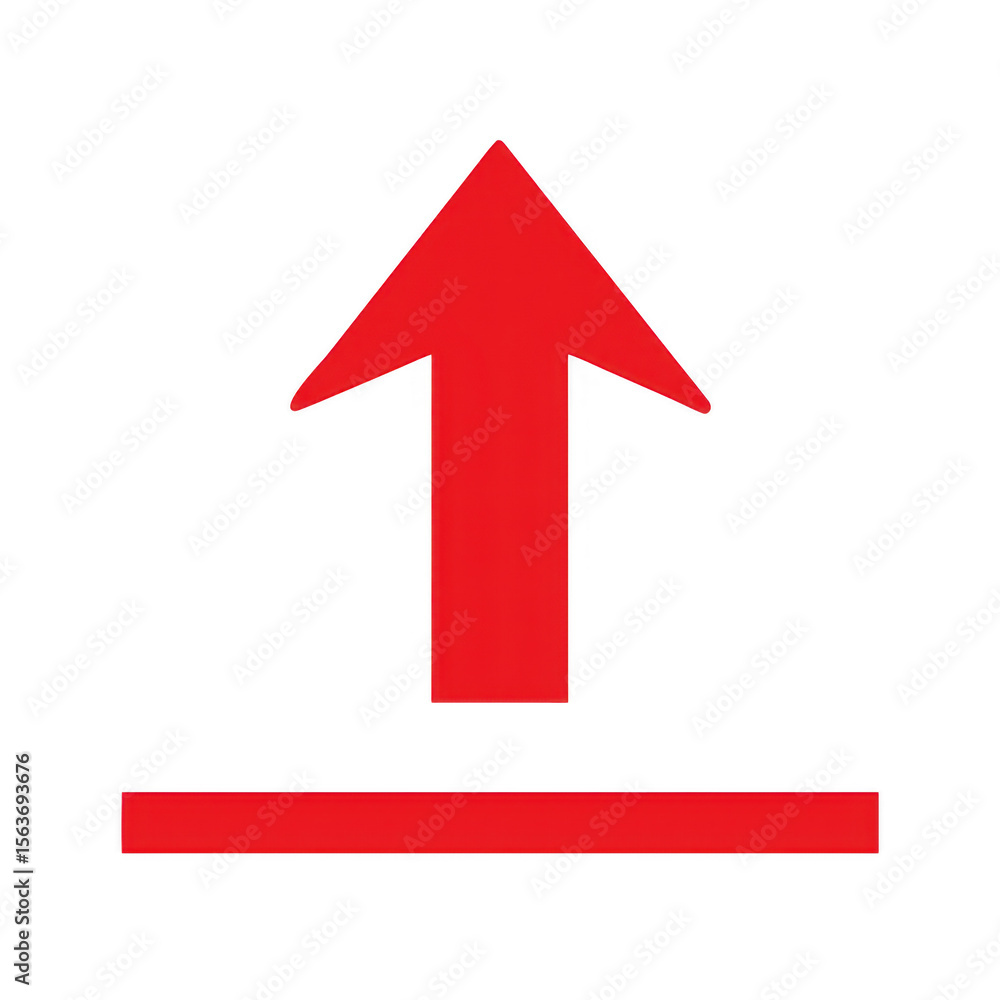 Poster red arrow pointing upwards from a horizontal line isolated on transparent background