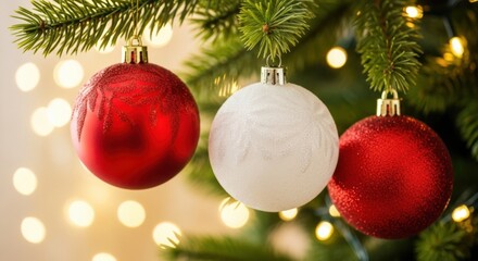 Christmas Tree Ornaments Red and White Glitter Lights Decoration Festive Season