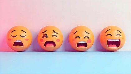Naklejka premium Expressive Crying Emoji Faces 3D Render Set