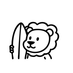 A lion holding a surfboard