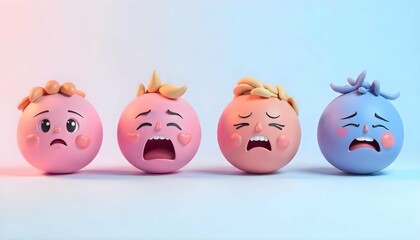 Obraz premium Expressive Crying Emoji Faces 3D Render Set