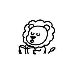 Cute lion reading a book