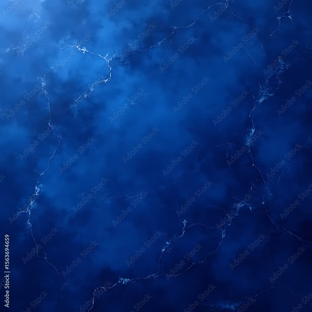 Poster deep blue abstract background with white vein-like patterns and cloudy textures creating a sense of 