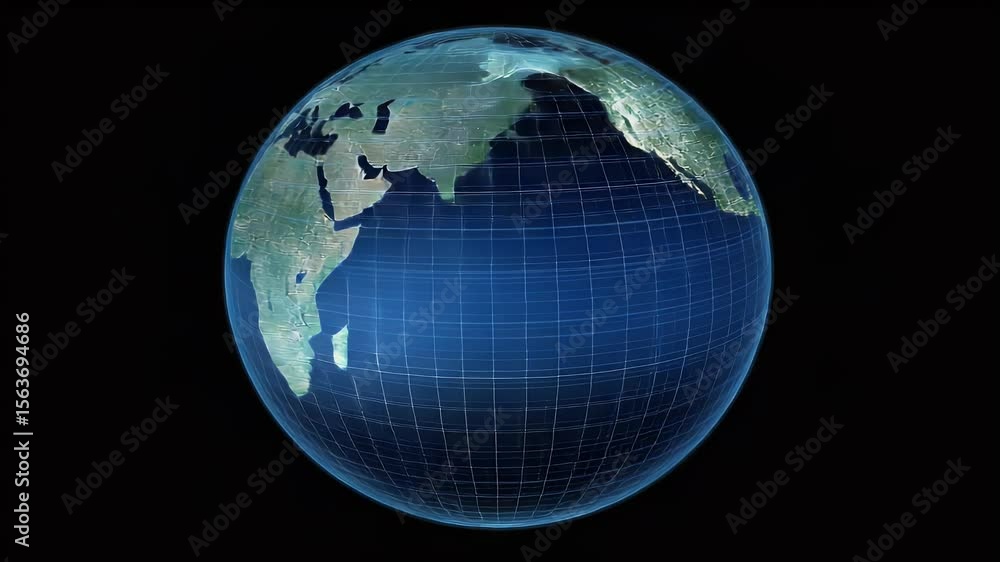 Poster abstract digital representation of a planet illuminated by glowing networks and data streams against