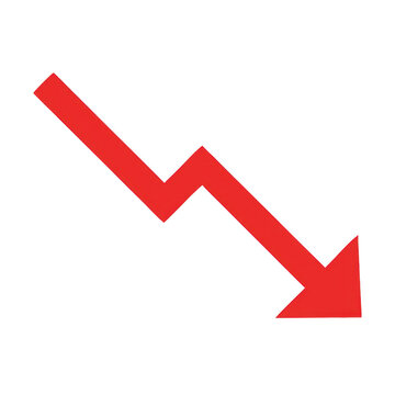 Red downward trending arrow isolated on transparent background