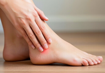 Home Haven, Hurting Heels: A Young Woman's Agonizing Foot Pain from Extended Walks, Seeking Comfort on Her Sofa.