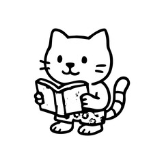 Cute cartoon cat reading a book