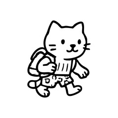 A cartoon cat wearing a backpack and shorts, walking