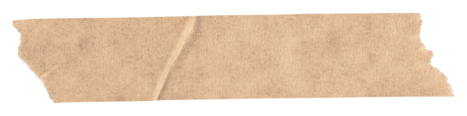 Transparent Background: Beige Masking Tape Strip with Subtle Crease and Torn Edge, Perfect for Realistic Overlays, Craft Projects, and Vintage Designs.

